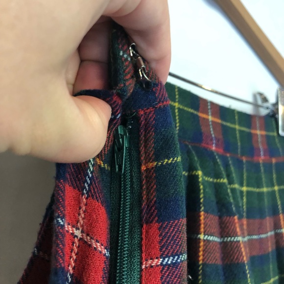 H2O 4 green red plaid wool high waist skirt lined - Picture 5 of 6